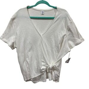 Old Navy Womens XXL White Slub Cotton Wrap Front Side Tie V-Neck T-Shirt NWT